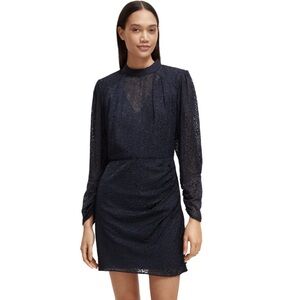 NWT Scotch & Soda Black Mock Neck Mini Animal Printed Open Back Dress Size 34/XS